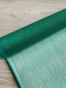 Shimmer Glitter Mesh Fabric - Jade Green - Shiny Glitter Dots Design on Lace Mesh Sold By Yard
