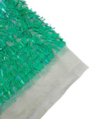 Sword Large Shiny Sequins - Jade Green - Hanging Iridescent Sequins On Lace Fabric By Yard