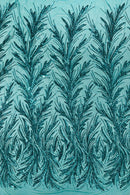 Leaf Design Stretch Sequins - Jade Green - 4 Way Stretch Lace Mesh Sequins Fabric by Yard