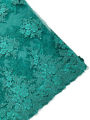 Corded Floral 3D Fabric - Jade Green - Embroidered Floral Design on Lace Mesh Fabric by Yard