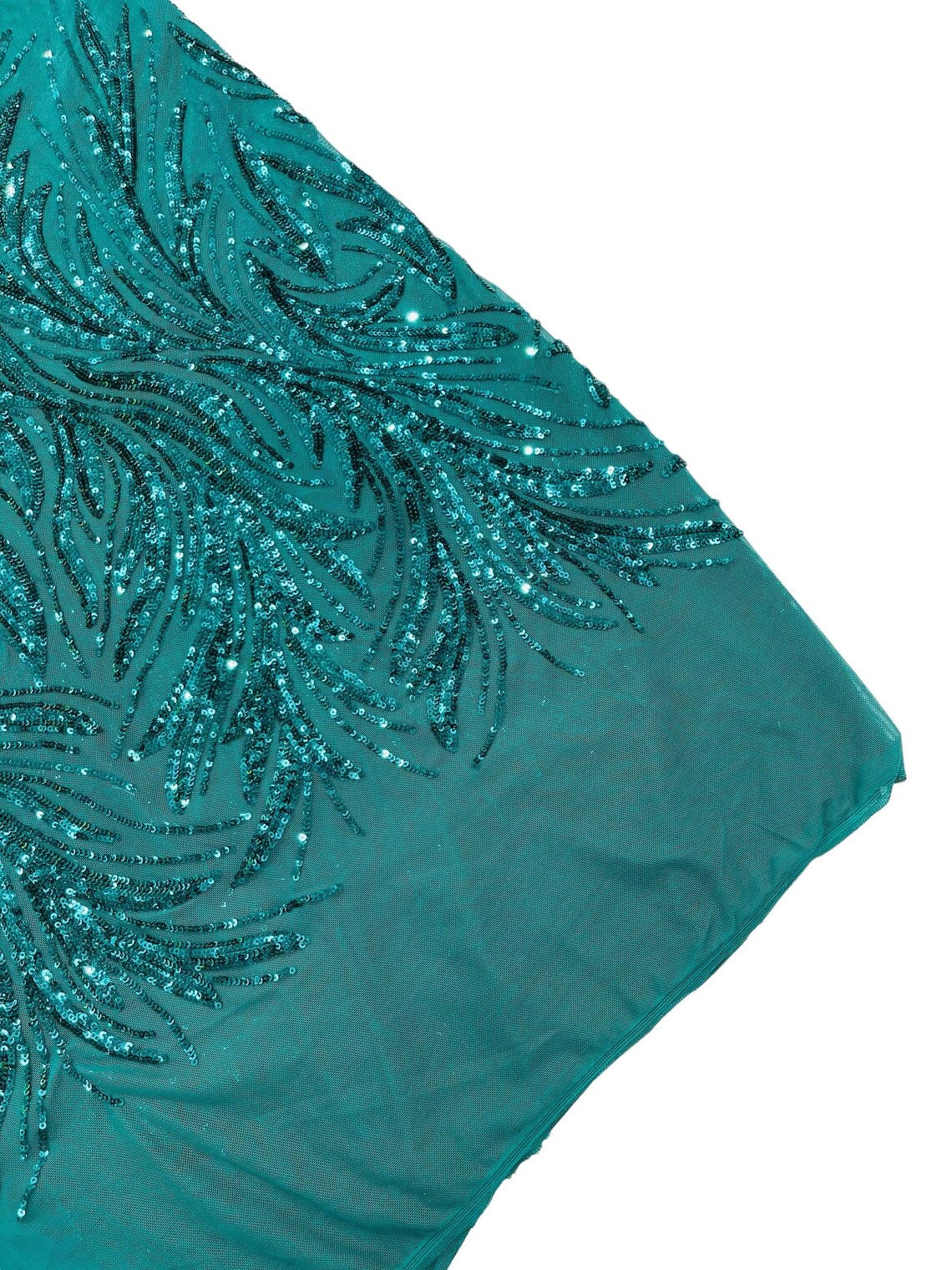 Leaf Design Stretch Sequins - Jade Green - 4 Way Stretch Lace Mesh Sequins Fabric by Yard