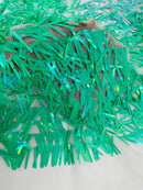 Sword Large Shiny Sequins - Jade Green - Hanging Iridescent Sequins On Lace Fabric By Yard