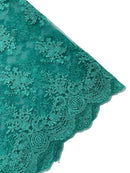 Floral Damask Lace Fabric - Jade Green - Embroidered Damask Flowers on Lace Fabric By Yard