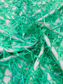 Sword Large Shiny Sequins - Jade Green - Hanging Iridescent Sequins On Lace Fabric By Yard