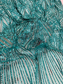 Curvy Line Design Fabric - Jade Green - 4 Way Stretch Sequins Design Mesh Lace Fabric by Yard