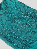 Leaf Design Stretch Sequins - Jade Green - 4 Way Stretch Lace Mesh Sequins Fabric by Yard