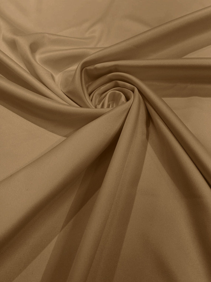 58/59" Satin Stretch Fabric Matte L'Amour - Khaki - Stretch Matte Satin Fabric By Yard