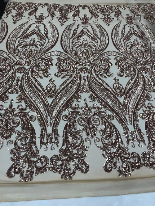 Damask Sequins Fabric - 4 Way Stretch Big Damask Sequins Fabric - Pick Color - 25 Yard Roll