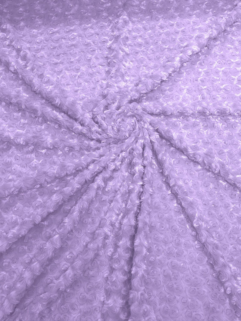 58" Minky Swirl Rose Fabric - Lavender - Soft Rosebud Plush Fur Fabric Sold By The Yard
