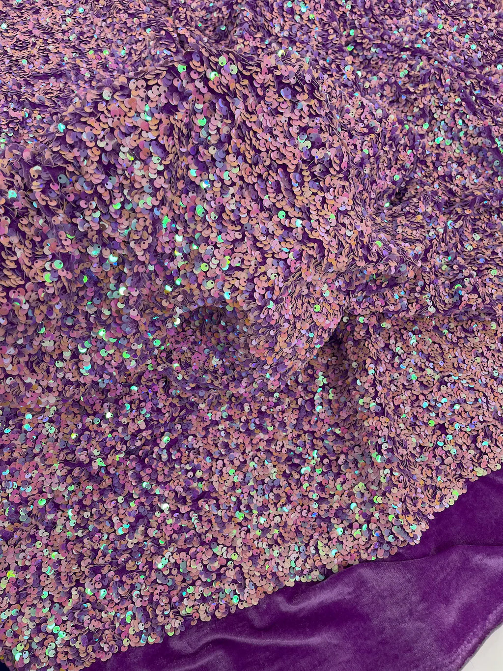 Stretch Velvet Sequins Fabric - Lavender / Pink Iridescent - Velvet Sequins 2 Way Stretch 58/60” By Yard