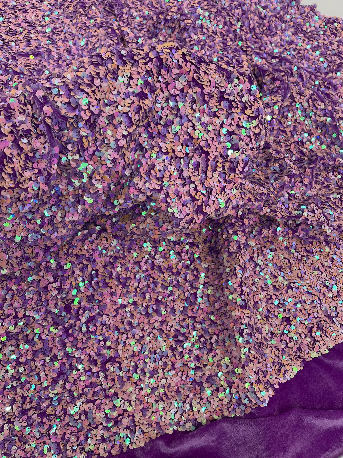Stretch Velvet Sequins Fabric - Lavender / Pink Iridescent - Velvet Sequins 2 Way Stretch 58/60” By Yard