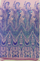 Zig Zag Design Sequins - Lavender - 4 Way Stretch Embroidered Zig Zag Sequins Lace Fabric By The Yard