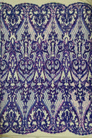 Heart Damask Sequins - Lavender - 4 Way Stretch Sequins Fabric By Yard