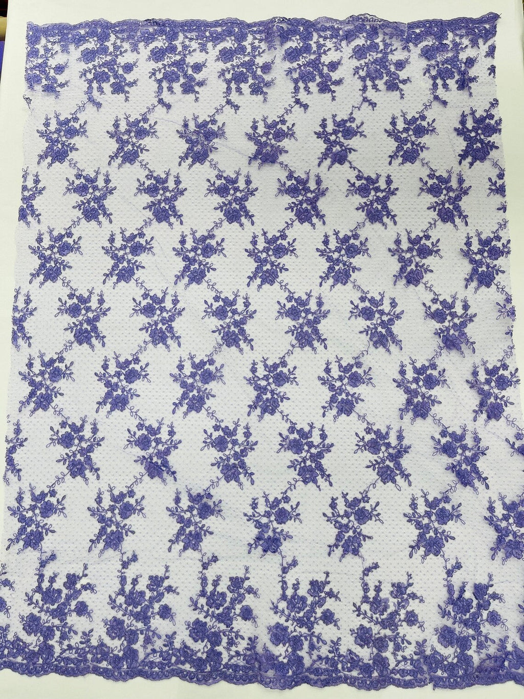 Embroidered Corded Lace Fabric - Lavender - Cluster Fancy Flower Embroidered Lace Fabric By Yard