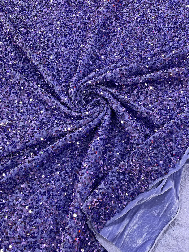 Stretch Velvet Sequins Fabric - Lavender - Velvet Sequins 2 Way Stretch 58/60” By Yard