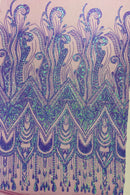 Zig Zag Design Sequins - Lavender - 4 Way Stretch Embroidered Zig Zag Sequins Lace Fabric By The Yard