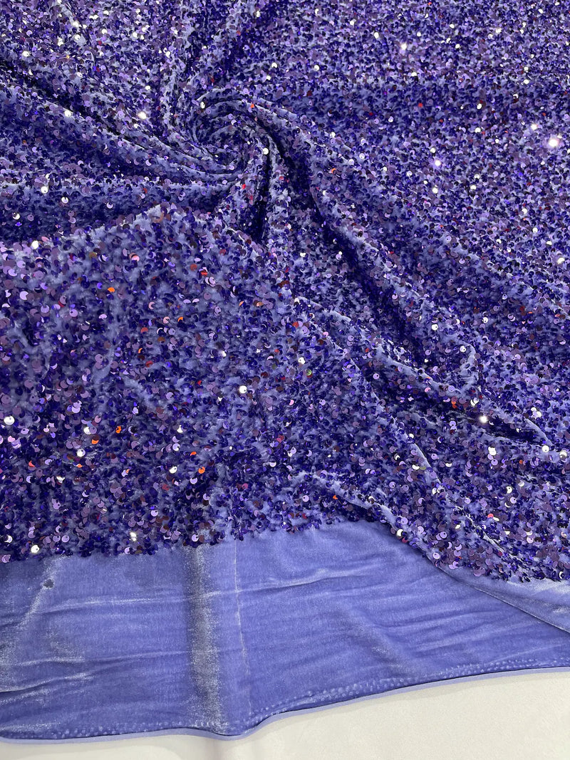 Stretch Velvet Sequins Fabric - Lavender - Velvet Sequins 2 Way Stretch 58/60” By Yard