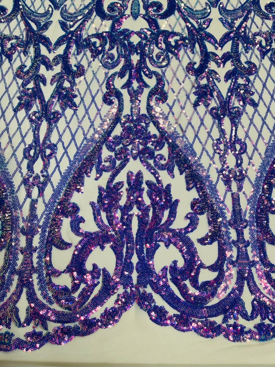 Heart Damask Sequins - Lavender - 4 Way Stretch Sequins Fabric By Yard
