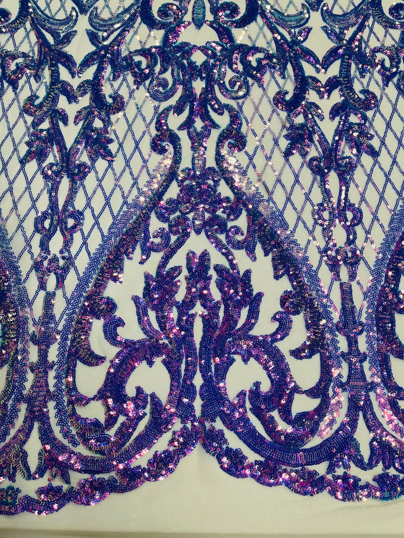 Heart Damask Sequins - Lavender - 4 Way Stretch Sequins Fabric By Yard