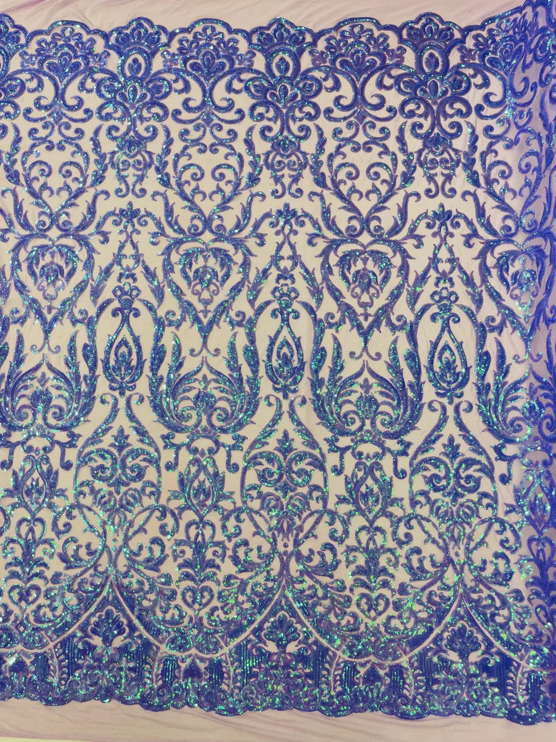 Damask Decor Sequins - Lavender Iridescent - 4 Way Stretch Design High Quality Fabric By Yard