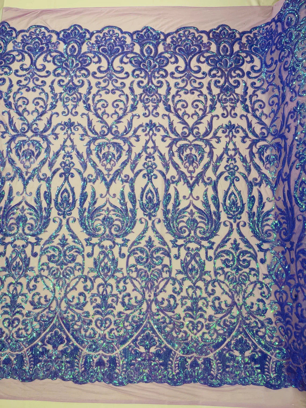 Damask Decor Sequins - Lavender Iridescent - 4 Way Stretch Design High Quality Fabric By Yard