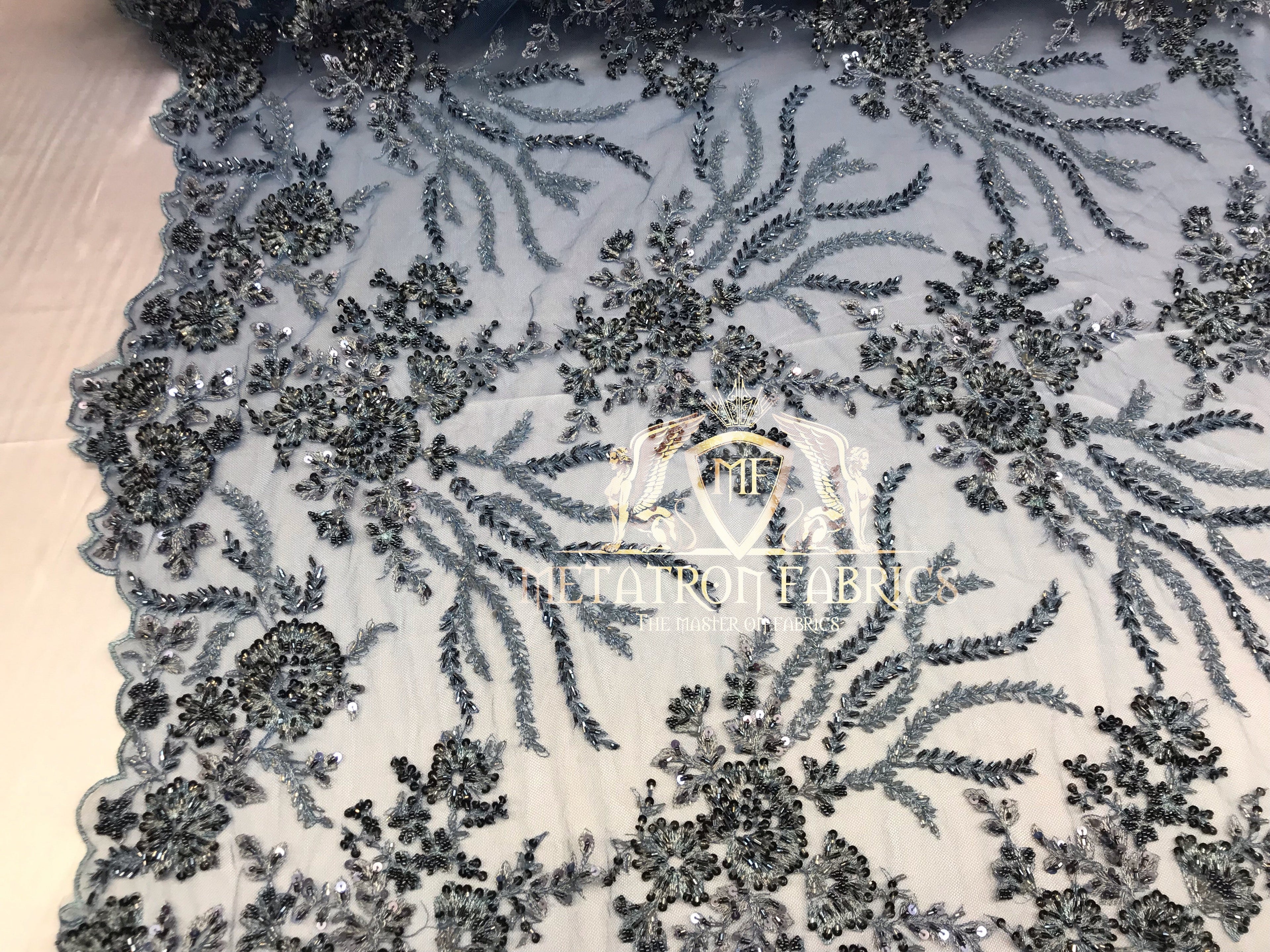 Beaded - Multi Color - Fancy Flower Design Sequins Fabric with Beads Sold By The Yard