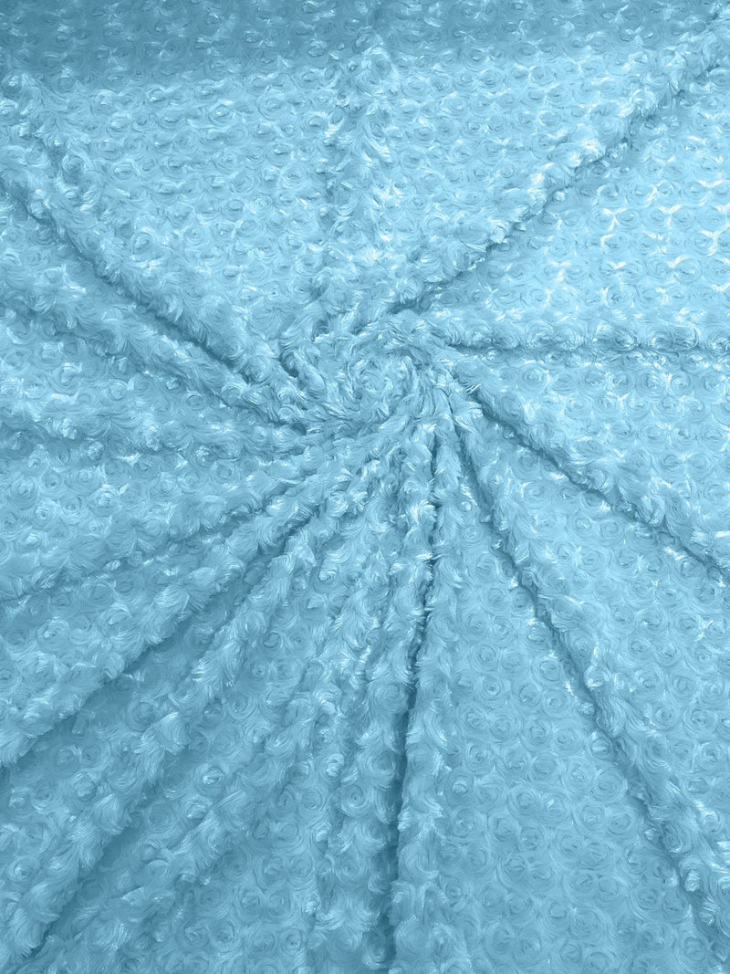 58" Minky Swirl Rose Fabric - Light Blue - Soft Rosebud Plush Fur Fabric Sold By The Yard