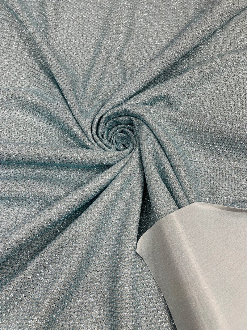 Diamond Shimmer Glitter Fabric - Light Blue - Sparkle Stretch Luxury Shiny Fabric By Yard
