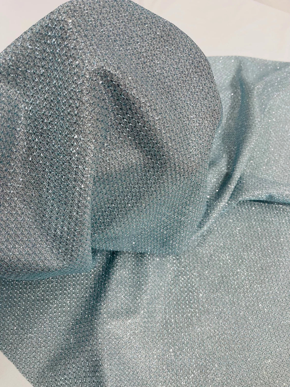 Diamond Shimmer Glitter Fabric - Light Blue - Sparkle Stretch Luxury Shiny Fabric By Yard
