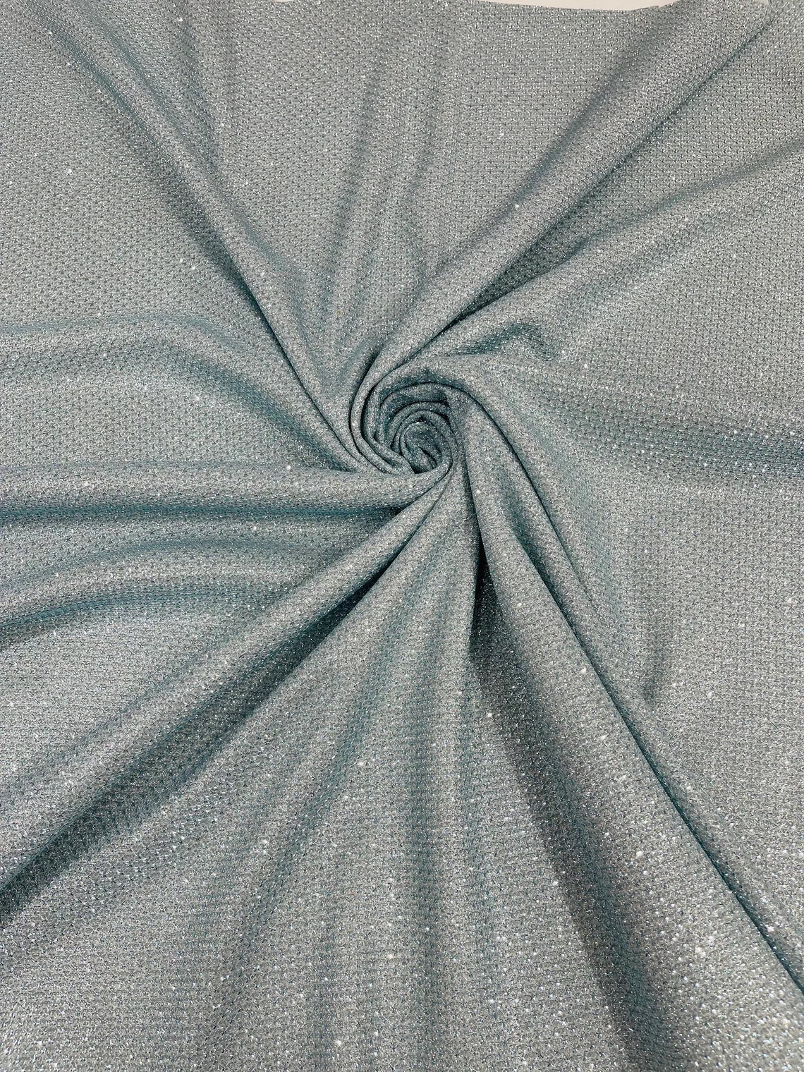 Diamond Shimmer Glitter Fabric - Light Blue - Sparkle Stretch Luxury Shiny Fabric By Yard