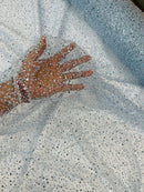 3D Beaded Mesh Fabric - Light Blue - Embroidered Beaded Lace Mesh Fabric with Small Sequins Sold By Yard