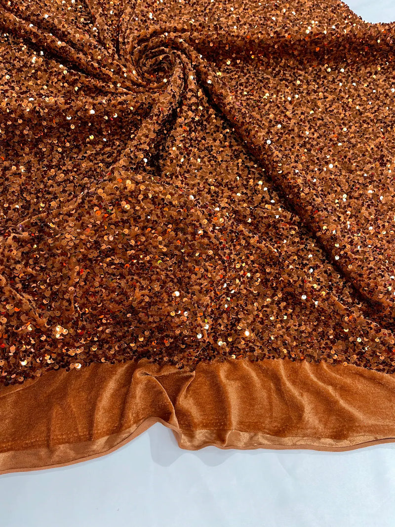 Stretch Velvet Sequins Fabric - Light Brown - Velvet Sequins 2 Way Stretch 58/60” By Yard