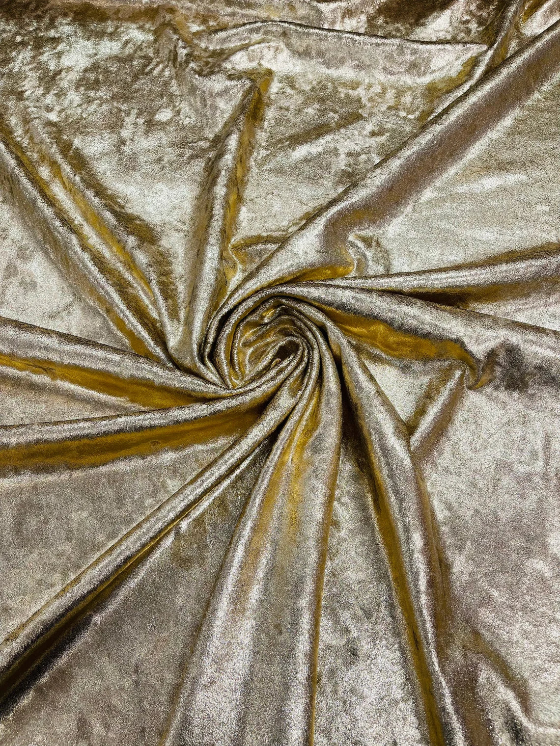 Foiled Stretch Velvet - Light Gold - 4 Way Stretch Velvet Foil Fabric - 60'' Wide Sold By The Yard
