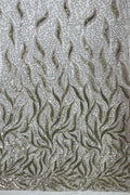 Beaded Fire Design Fabric - Light Gold - Fire Flame Design Sequins and Beads on Mesh by Yard