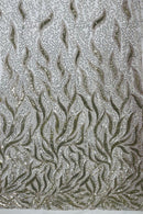 Beaded Fire Design Fabric - Light Gold - Fire Flame Design Sequins and Beads on Mesh by Yard