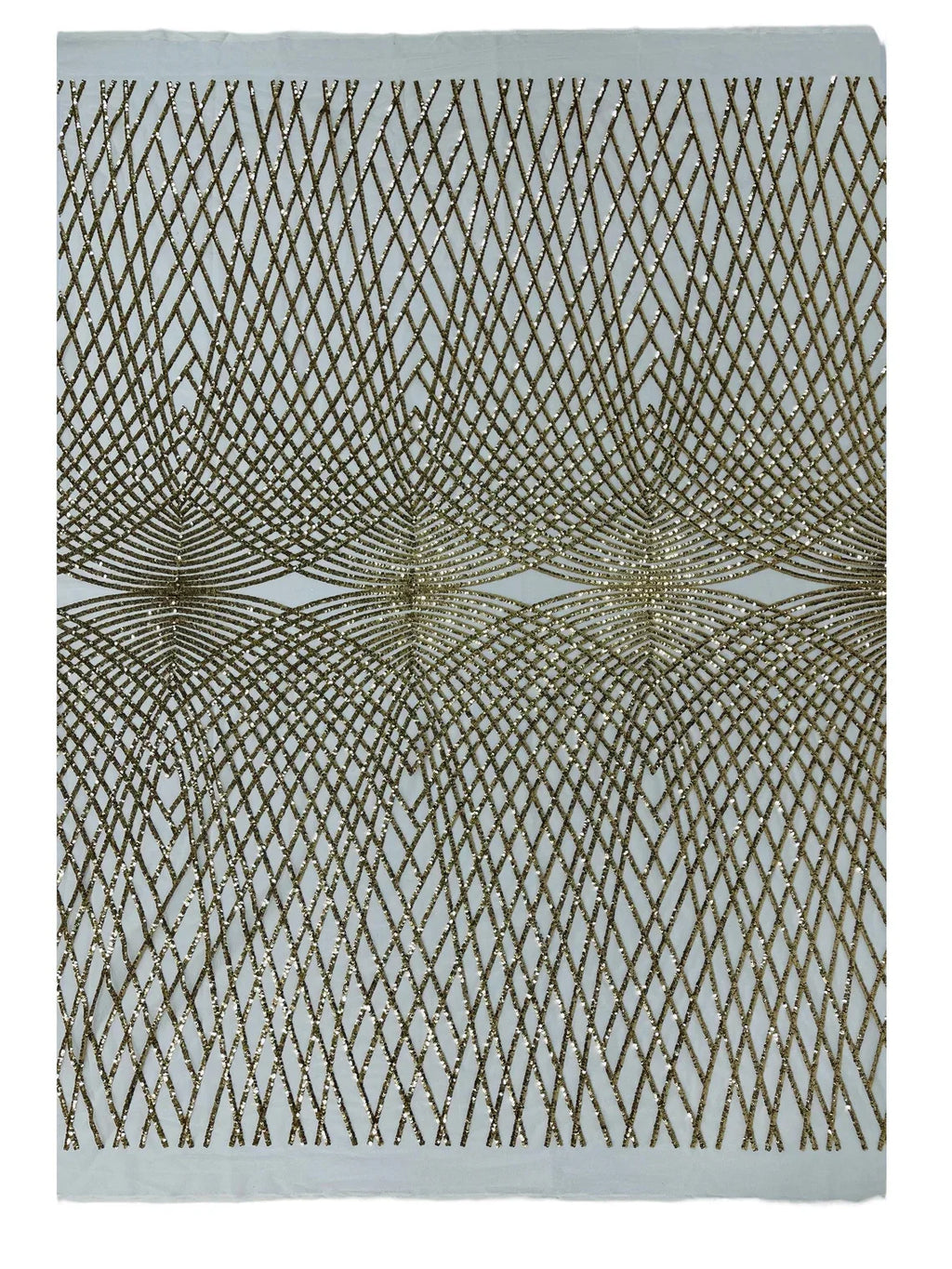 2 Way Stretch Diamond Fabric - Light Gold on Ivory - Geometric Diamond Design on Mesh By The Yard