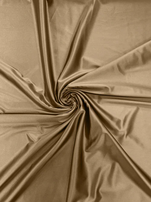 60"  Heavy Shiny Satin Fabric - Light Gold - Stretch Shiny Satin Fabric Sold By Yard