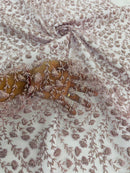 Shimmer Glitter Flower Fabric - Light Lilac - Small Glitter Flower Design on Lace Sold By Yard