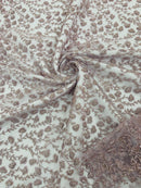 Shimmer Glitter Flower Fabric - Light Lilac - Small Glitter Flower Design on Lace Sold By Yard