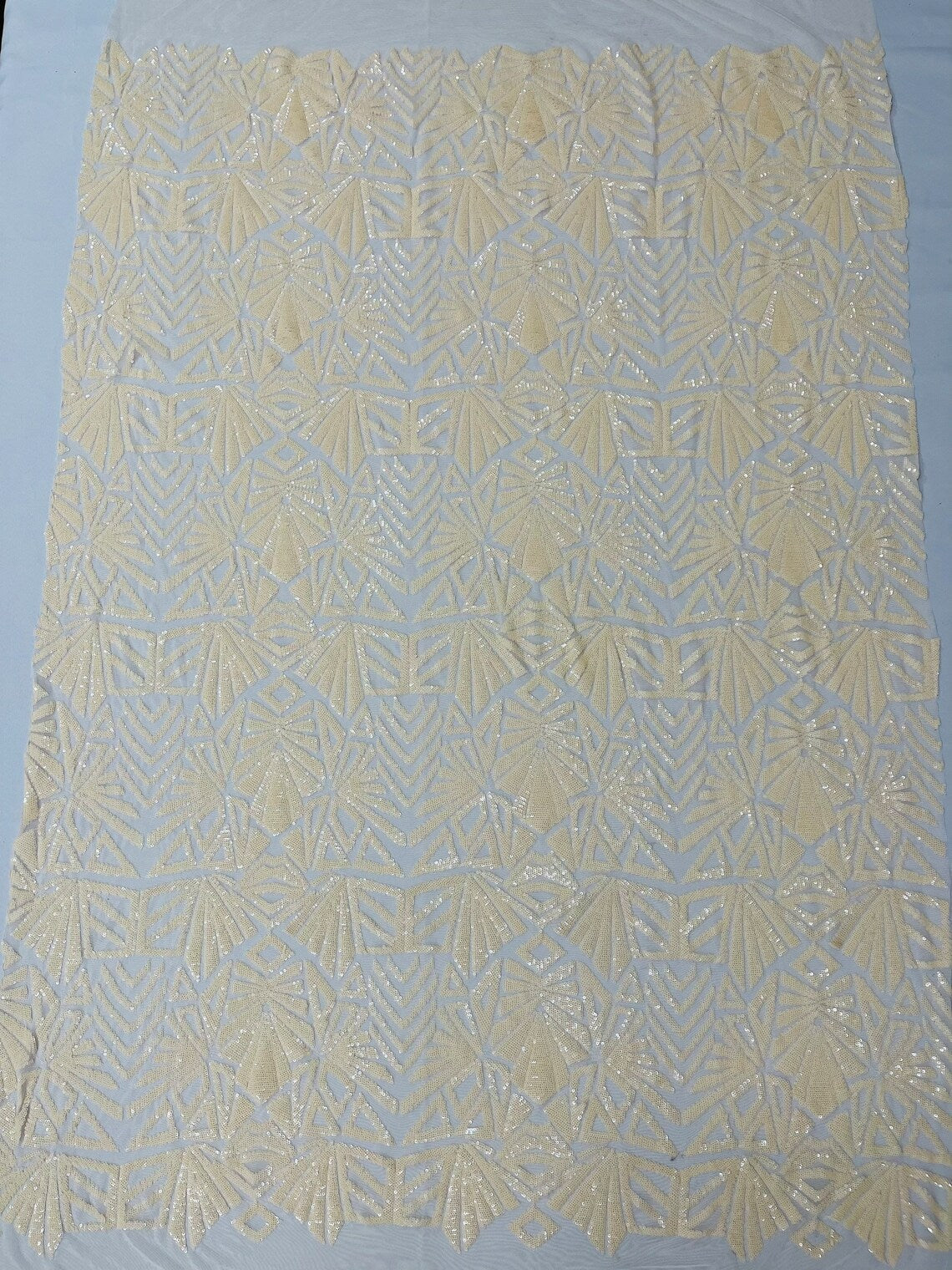 Geometric Fashion Design Sequin - Light Peach - Fancy Sequins Design on Mesh By Yard