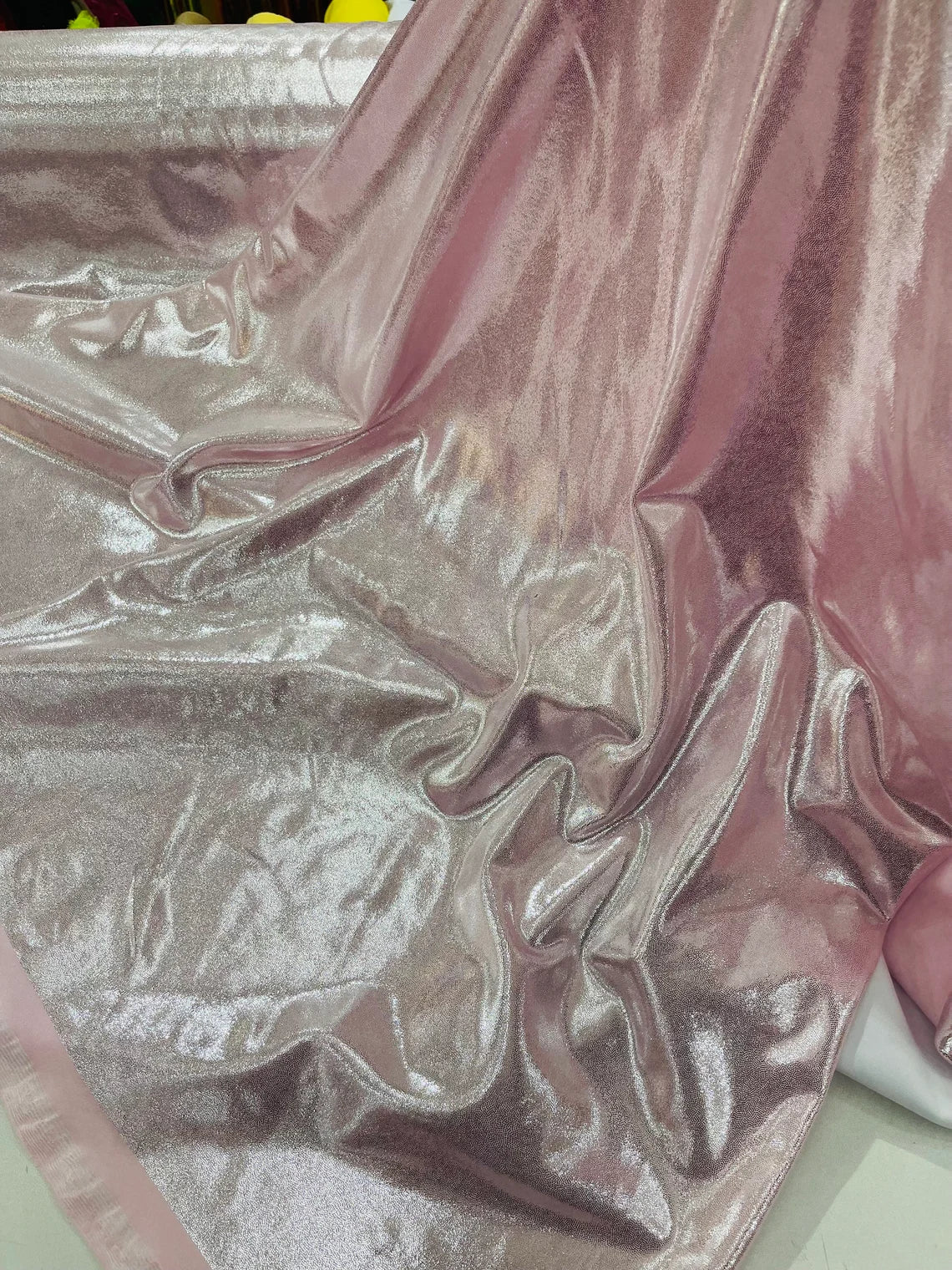 Foil Metallic Spandex Fabric - Light Pink - Shiny Metallic Foil Spandex Fabric by Yard