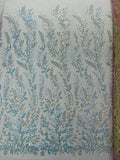 Clear Iridescent Leaf Design - Clear on Light Pink - Embroidered Beaded Sequins Mesh Fabric by Yard