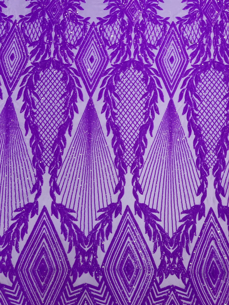Triangle Sequin Fabric - Light Purple - Geometric Designs Spandex Mesh By Yard