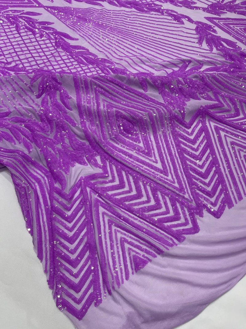 Triangle Sequin Fabric - Light Purple - Geometric Designs Spandex Mesh By Yard