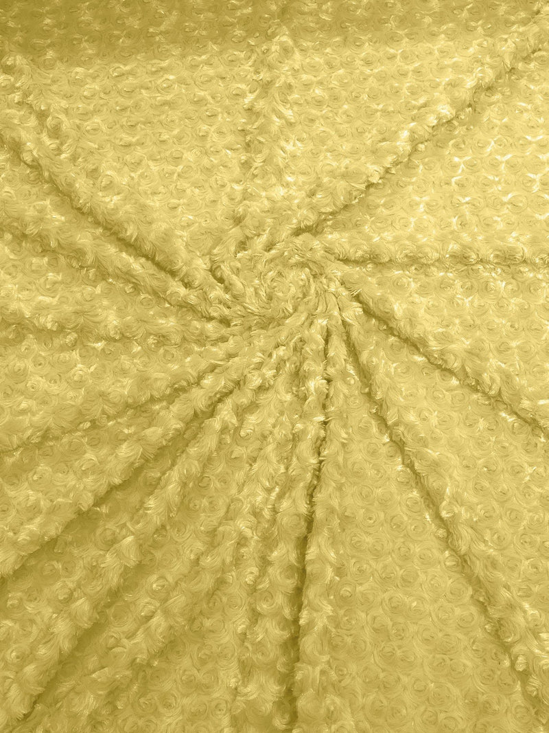 58" Minky Swirl Rose Fabric - Light Yellow - Soft Rosebud Plush Fur Fabric Sold By The Yard