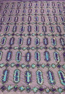 Fancy Gem Jewel Fabric - Lilac - Geometric Stretch Sequins Design on Mesh By Yard