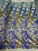 Multi-Color Sequins Design - Lilac Iridescent / Gold - 4 Way Stretch Sequins Fabric By The Yard