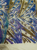 Multi-Color Sequins Design - Lilac Iridescent / Gold - 4 Way Stretch Sequins Fabric By The Yard