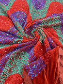 Wavy Line Velvet Sequins - Lilac / Orange / Green - 2 Way Stretch Fabric 58/60” By Yard