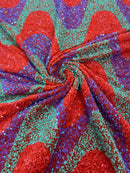 Wavy Line Velvet Sequins - Lilac / Orange / Green - 2 Way Stretch Fabric 58/60” By Yard